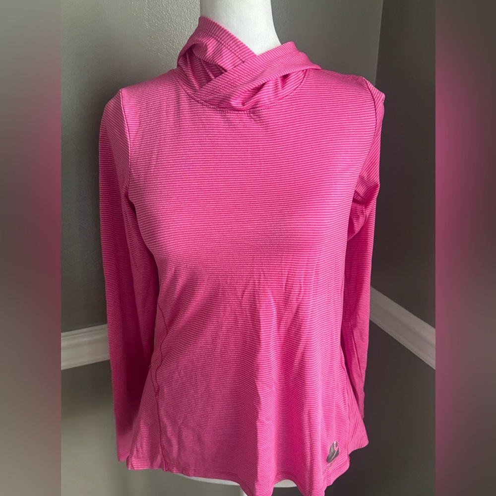 Carhartt Girls L 12 Pink Striped Performance Hoodie Athletic Long Sleeve Top
